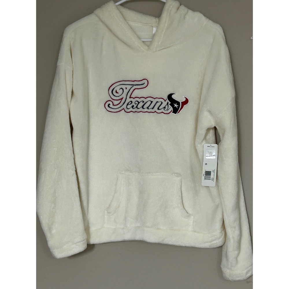 NFL Houston Texans Womens Cream Plush Fleece Hoodie Sleepwear Thatcher L NEW
